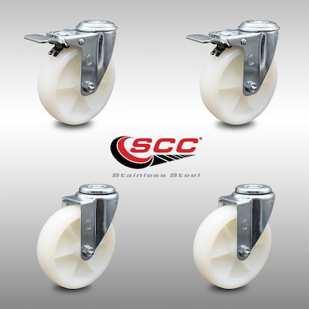 Service Caster 5 Inch SS Nylon Wheel Swivel Bolt Hole Caster Set with 2 Total Lock Brakes SCC SCC-SSBHTTL20S514-NYS-2-S-2